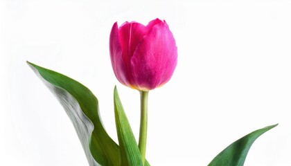 Obraz premium Radiant Pink Tulip on White. Symbol of Elegance, Renewal, and Feminine Grace. Perfect for International Women's Day, Mother's Day, and Celebrating Love, Spring, or New Beginnings
