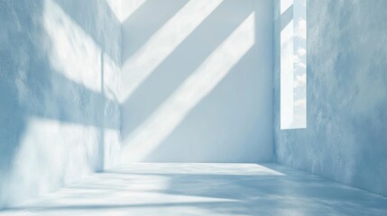 Obraz premium Wall interior background, studio and backdrops show products.with shadow from window color white and blue . 