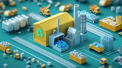 Obraz premium Recycling industry model with vehicles around.
