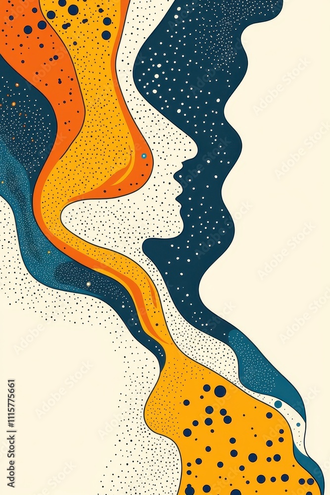 Poster vibrant abstract landscape with textured patterns and shapes