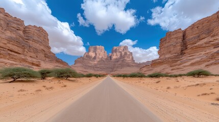 Fototapeta premium Desert Road Trip Scenic Asphalt Highway through Sandstone Mountains