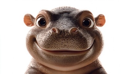 Obraz premium A cartoonish hippo face with a big smile against a white background.