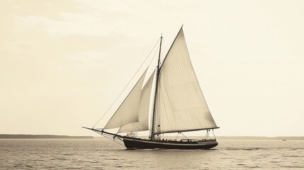 Fototapeta premium A sailboat with white sails and a dark hull, sailing in the water.
