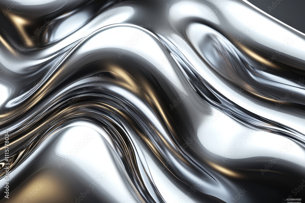 Poster abstract metallic wave pattern showcasing smooth, reflective surface with dynamic curves and varying