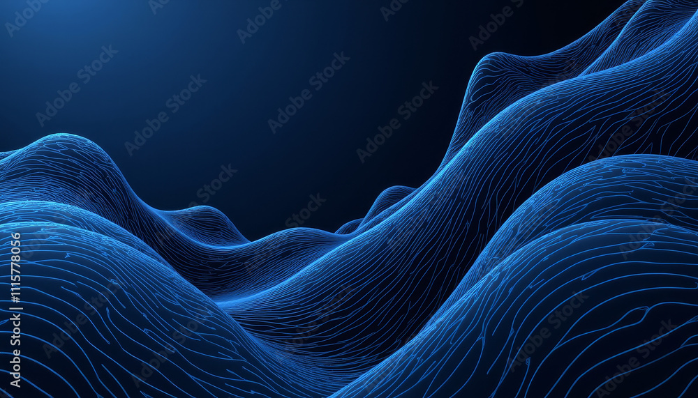 Poster surreal blue waves undulating against a dark backdrop create a mesmerizing digital landscape invitin