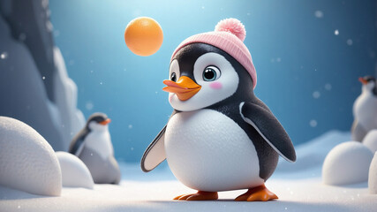 Fototapeta premium Cheery Penguin in a Winter Wonderland