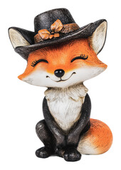 Obraz premium Cute fox figurine wearing a stylish hat, cut out - stock png.