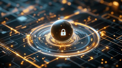 Secure Global Connectivity - Futuristic Holographic Globe with Padlock Icon and Data Rings in Cinematic Style