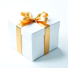 Obraz premium white gift box with gold ribbon isolated on transparent background cutout