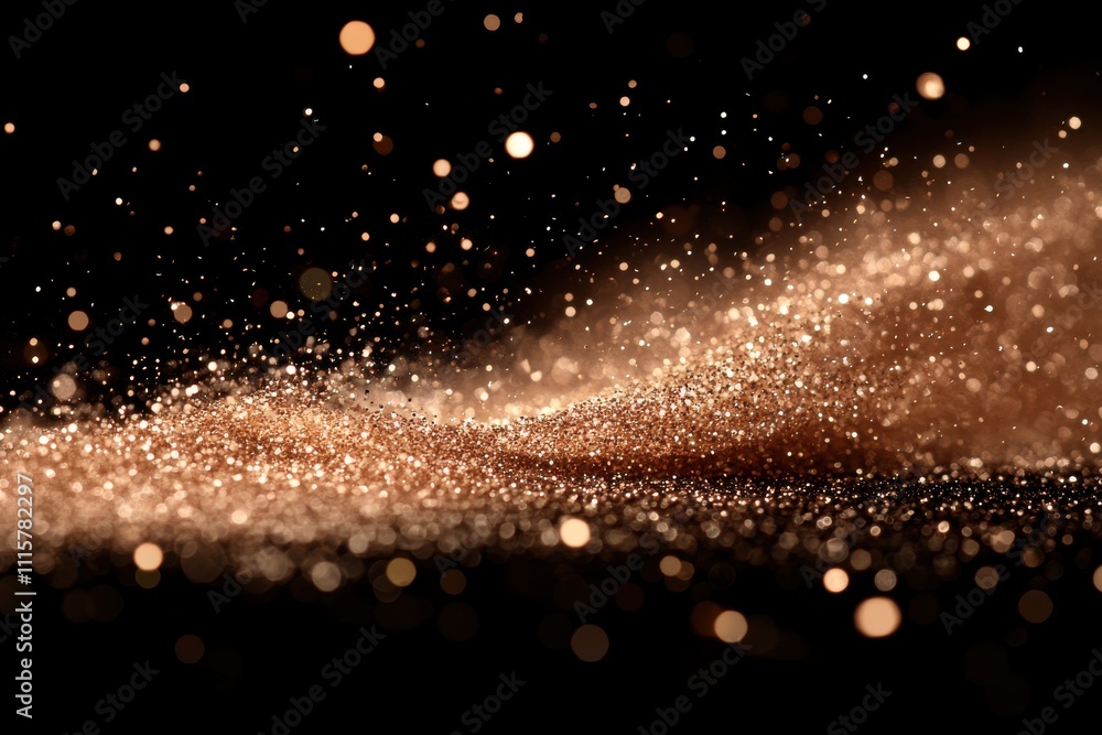 Poster a stunning close-up of shimmering gold particles dancing in the air against a dark background creati