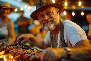 Obraz premium Generative AI Image of a Vibrant Outdoor Barbecue Party with Grilled Food and Drinks in a Relaxed Atmosphere