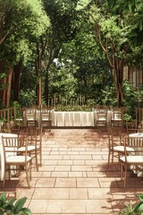 Obraz premium Enchanted Garden Ceremony Setting with Lush Foliage Backdrop
