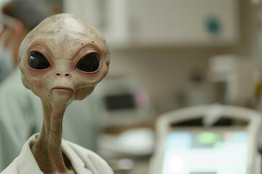 Image of extraterrestrial alien in hospital generative AI design