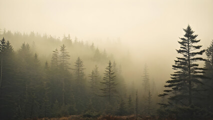 deep fog in the forest