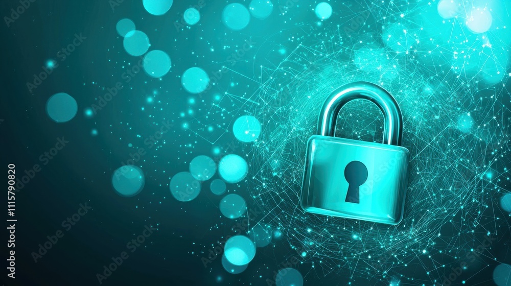 Poster modern digital lock with keyhole surrounded by abstract technology background representing data secu