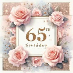 Elegant design featuring pink roses for a 65th birthday celebration.