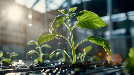Advanced hydroponic greenhouse seedlings cultivating in a sustainable environment
