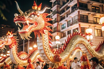 Obraz premium A popular bright show during the Chinese New Year. A close-up photo of a Chinese dragon.