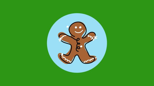 Christmas ginger man icon animated. One continuous line art drawing animation of Christmas sign, symbol, character. Ginger man footage on green screen