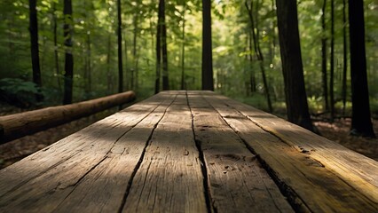 Fototapeta premium Wooden table top with nature tree background