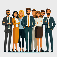 Fototapeta premium Diverse group of professional individuals standing together in a modern office environment showcasing teamwork, unity, and positive workplace culture in a vibrant illustration