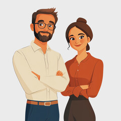 Fototapeta premium Two Professional Working Colleagues Smiling in a Modern Office Environment with a Friendly and Collaborative Atmosphere