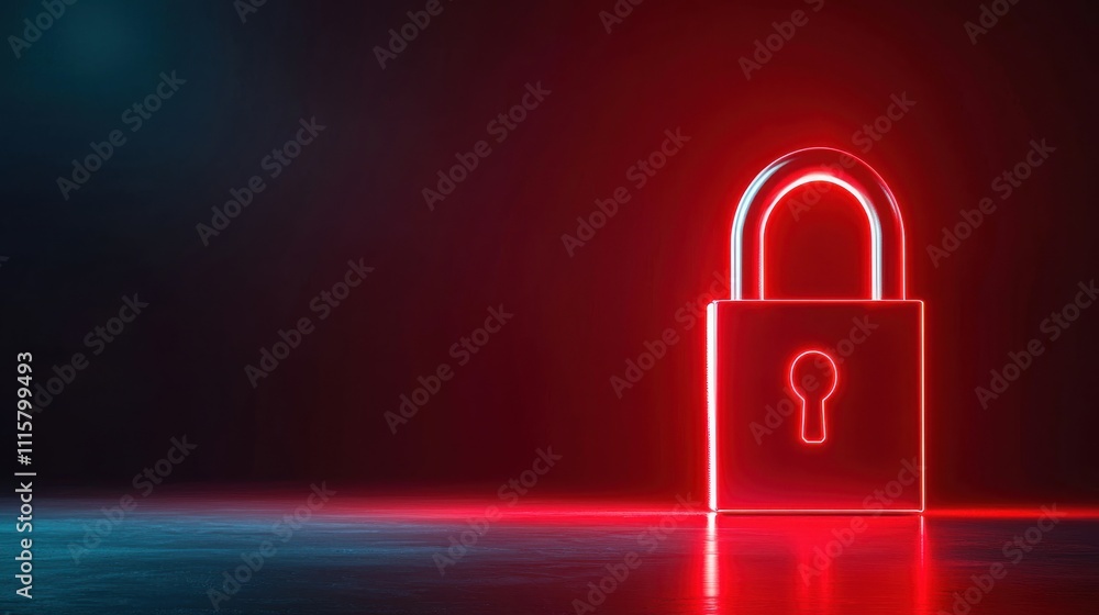 Poster abstract representation of a glowing red padlock symbolizing security and protection against cyber t