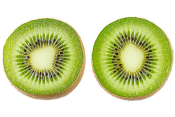 Fresh kiwi fruit halved isolated on a white background