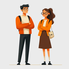 Obraz premium Young couple standing together in casual attire, expressing confidence and connection in a friendly outdoor atmosphere, smiling with playful gestures.