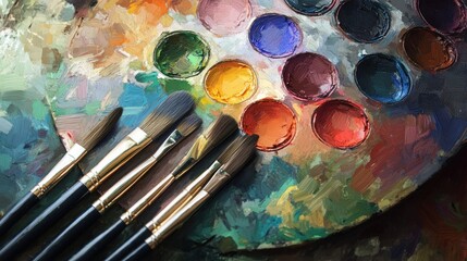 Obraz premium Artist's palette with paint and brushes.