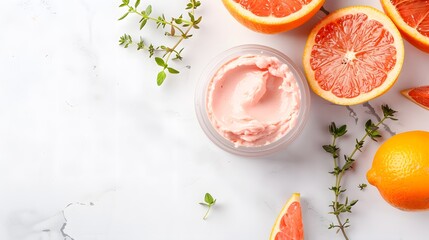 Citrus exfoliation scrub for refreshing smooth skin in minimalist glass aesthetic