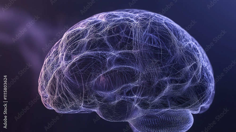 Aufkleber a 3d rendering of a human brain, with glowing lines and nodes connecting various areas.
