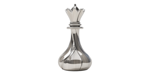 Silver metallic chess king piece isolated on transparent background