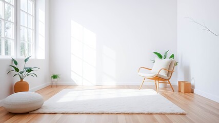 Obraz premium Serene Minimalist Living Room with Natural Light and Comfortable Seating