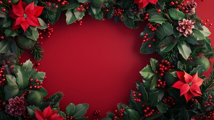 A festive Christmas wreath adorned with holly and red berries, perfect for holiday decorations and seasonal greetings