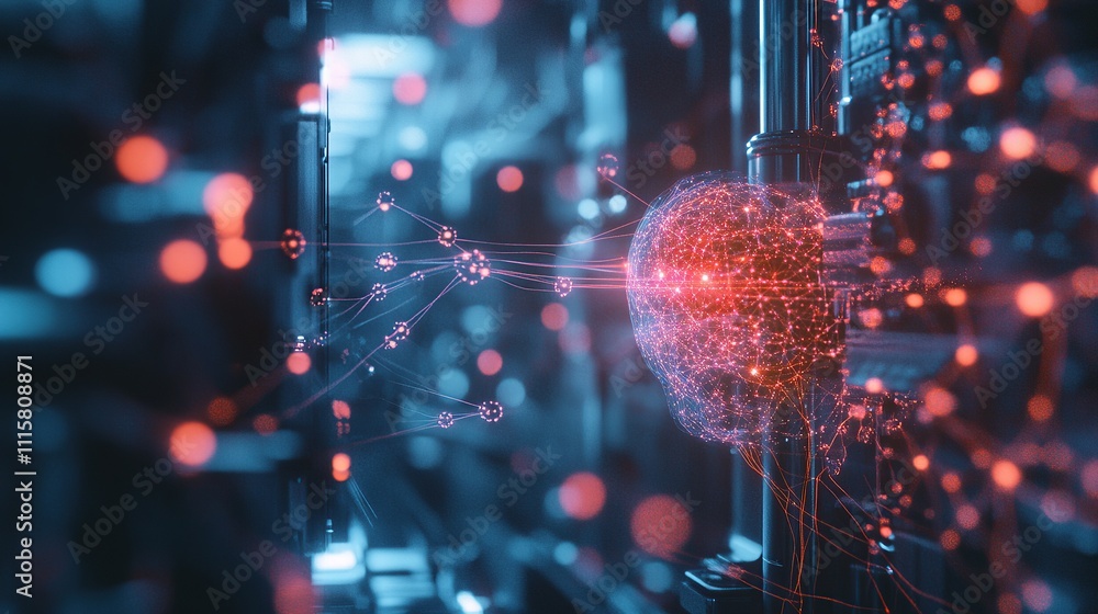 Poster abstract visualization of artificial intelligence with neural connections.