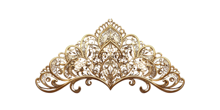 Ornate gold filigree design isolated on transparent background