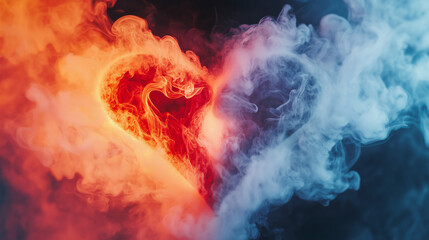 Broken Heart Shape in Red and White Smoke with a Fiery and Delicate Glow