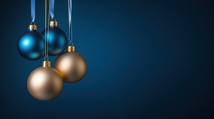Elegant Christmas   New Year s Minimalist Background  Blue   Gold Ornaments
