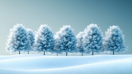Frosted trees in a snowy meadow, soft light and gentle snow, perfect serene winter backdrop