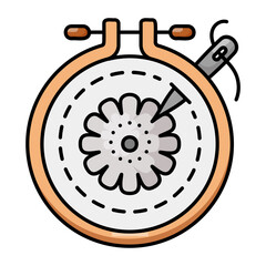 Bamboo Frame Embroidery Hoop with Needles concept, craft of decorating fabric colorline vector, Bespoke tailoring symbol, custom measure clothing sign,Sew and Tailor materials stock illustration