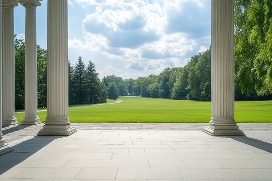 Grand Colonial Mansion with Pillars at Midday