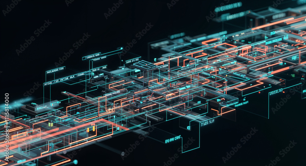 Poster abstract technological background with 3d texture of cyber mechanisms and microcircuits . generative