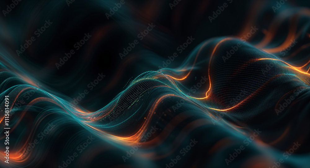 Poster neon circuits lines and waves background . generative ai