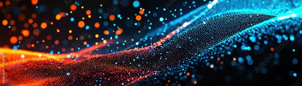Poster abstract blue orange digital wave background technology banner data flow futuristic design particle