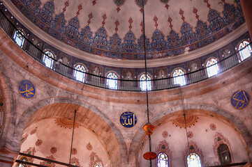 Interior view of Eyup Sultan Mosque in Istanbul, Turkey.