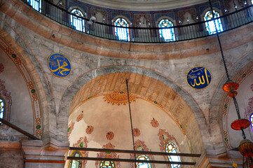 Interior view of Eyup Sultan Mosque in Istanbul, Turkey.