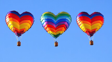 Fototapeta premium Colorful Heart-Shaped Hot Air Balloons Flying in Clear Blue Sky