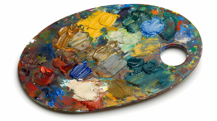 Fototapeta premium A colorful artist's palette with various paint mixtures for creative expression.