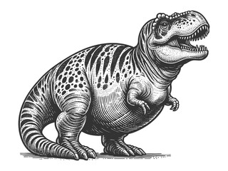 Fototapeta premium plump fat dinosaur body positive chubby T-rex body, showcasing unique, retro-inspired artwork sketch engraving generative ai vector illustration. Scratch board imitation. Black and white image.